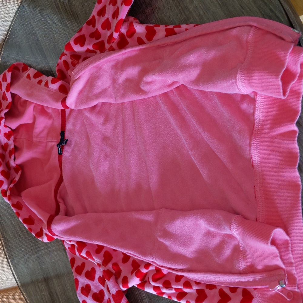 GapKids Vintage Y2K Heart Zip Up Hoodie Velour Girls XXL 14-16 Pink Red Full Zip - Picture 9 of 11